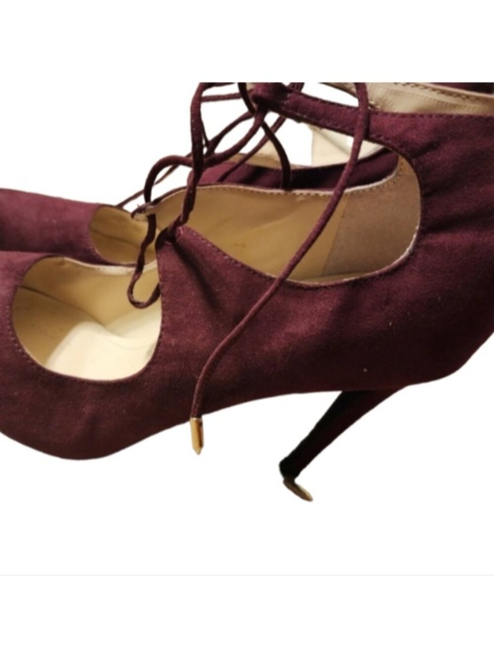 Marc Fisher Burgundy Heels Tie Up Zip Back Size 10 - Picture 2 of 5